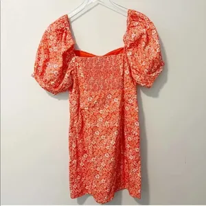 ANTHROPOLOGIE FOREVER THAT GIRL Puff Sleeve Floral Mini Dress Orange‎ thumbnail 4