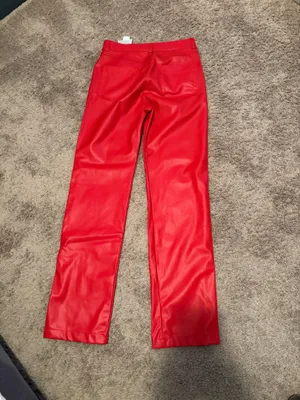 ZARA Red Leather Pants Faux thumbnail 3