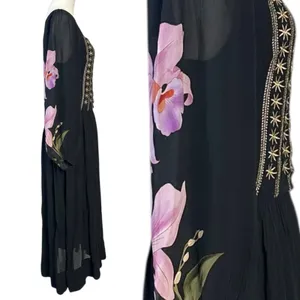 FARM Rio Embroidered Goddess Orchid Floral Long Sleeve Midi Dress Black Small thumbnail 7