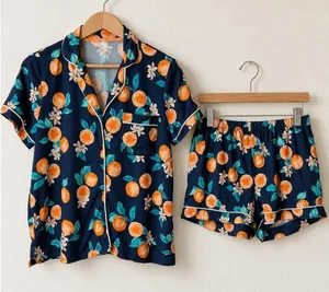 Joyspun Pajama Set Women Small Blue Orange Citrus Floral Print Short Sleepwear thumbnail 1