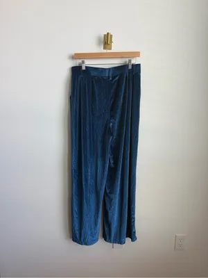 Halara Ribbed Velvet Palazzo Pants Blue Teal High Waisted Wide Leg Pull On Large thumbnail 7