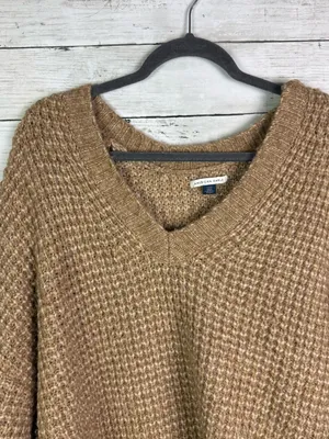 American Eagle Outfitters Brown V-Neck Waffle Knit Sweater Size Large thumbnail 2