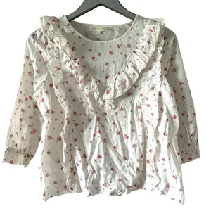 LoveShackFancy Cream & Pink Floral Print Ruffle Blouse thumbnail 2