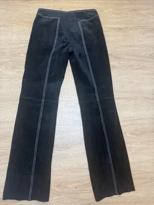 Wilsons 100% Leather Black Wide-Leg with white Stitching pants jeans sz 4 thumbnail 7