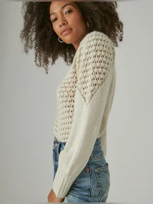 Lucky Brand Ivory Textured Open Knit Dot Sweater Size Small thumbnail 6