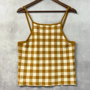 Madewell Womens Gingham Apron Sweater Tank Size XL Antique Gold Cotton Blend thumbnail 11