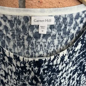 Garnet Hill 100% Merino Wool Button Up Sweater/Cardigan Blue & White Size M thumbnail 2