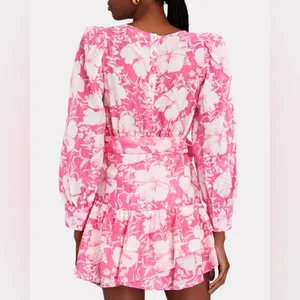NWT Pink Loveshackfancy Floral Cotton Silk Teyana Mini Dress Holiday Sun Fuschia thumbnail 3