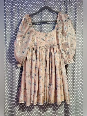 NWOT Mable | Taylor Floral Organza Ruffle Sleeve Babydoll Dress, Small thumbnail 5