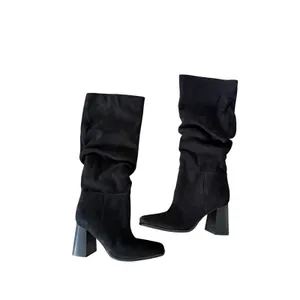 Nine West Domaey Black Suede Slouchy Square Toe Block Heel Boots Womens‎ 9M thumbnail 2