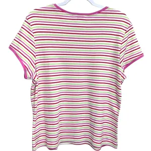 Lilly Pulitzer Striped T-Shirt‎ Pink Green White XL Pima Cotton Short Sleeve Top thumbnail 6