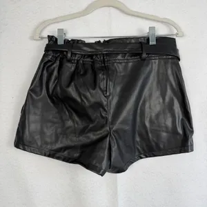 New Windsor Black Faux Leather Paperbag‎ Waist Shorts with Belt Womens XS thumbnail 4