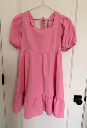 Cute Babydoll Cottagecore Pink Summer Dress Puff Sleeve Mini thumbnail 1