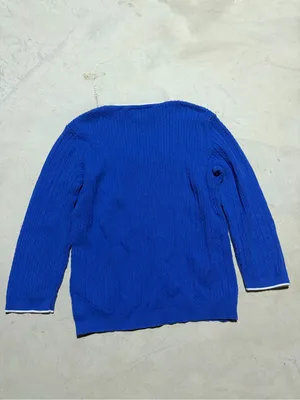 Lauren Ralph Lauren vintage Blue V-Neck Cable Knit Sweater medium cotton thumbnail 4