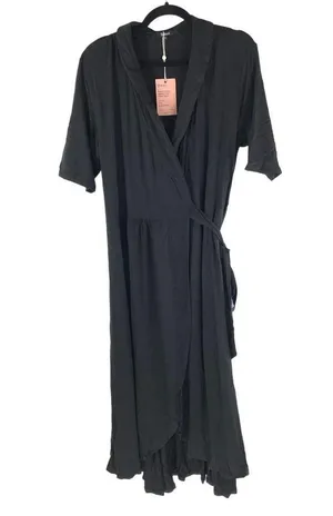Quince Womens Tencel Jersey Midi Wrap Dress Tie Waist Shawl Collar Black S thumbnail 4