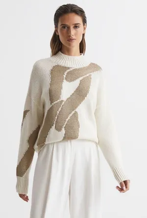 REISS Pia Wool Blend Metallic Pattern Jumper‎ Top in Cream Size S thumbnail 1