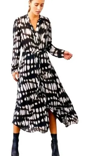 Bella Dahl XS Black White Contemporary Maxi‎ Dress Button Front Long Sleeve thumbnail 1
