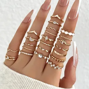 NEW 23pc Gold Stackable Rings – Eye, Moon, Wave & Geometric Designs thumbnail 1