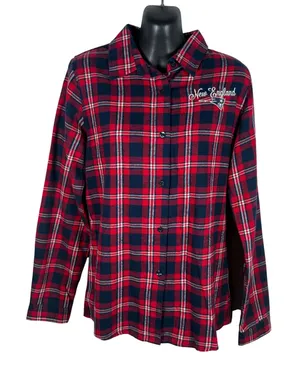 NFL Team Apparel New England Patriots Plaid Flannel Shirt Women M Gameday Fan thumbnail 1