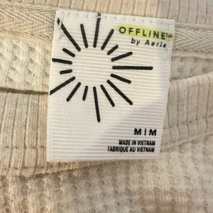 Aerie Do What Makes You Happy‎ Waffle Knit Thermal Top Oversized Medium Ivory thumbnail 7