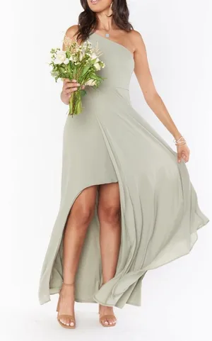 Show me your mumu Shannon one shoulder bridesmaid dress in moss green thumbnail 4