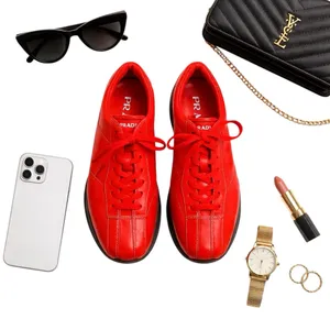 Prada Vintage Red Leather Sneakers Women’s Size 38 Italy Designer Low Top REPAIR thumbnail 2