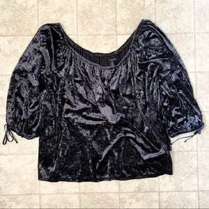 American Eagle Navy Blue Velvet Off Shoulder Top Size XXL thumbnail 3