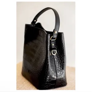 NWT AOTA Elena Crossbody Bucket Bag in Black Croc Vegan Leather thumbnail 12