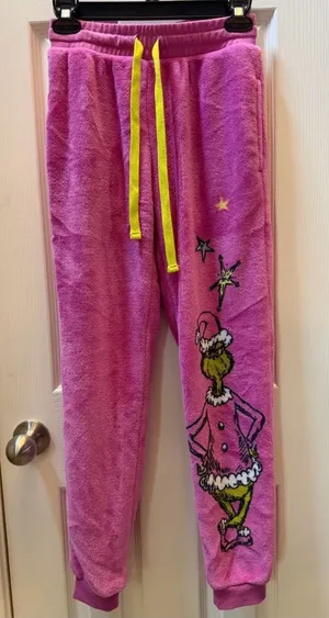 Plush Pink Grinch Joggers with Yellow Drawstring size S thumbnail 1