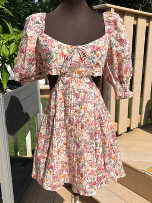 For Love and Lemons Arya Floral Puffed Sleeves Mini Dress Size M Homecoming thumbnail 3