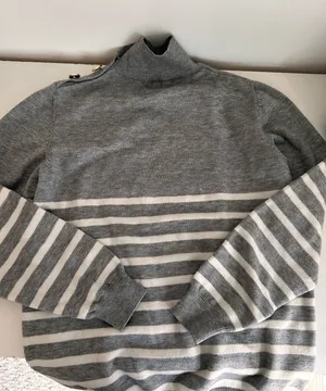 Striped Button Turtleneck Gray thumbnail 1