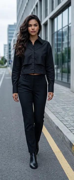 Commence Black semi-crop Top thumbnail 1