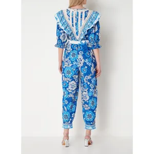 FARM RIO Blue Floral Pattern Full of Flowers Tapered Fit Jumpsuit Size XS thumbnail 2