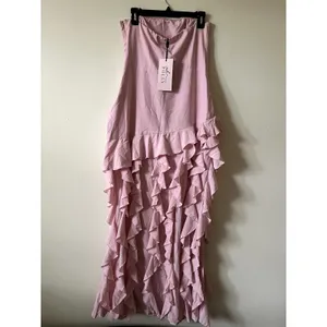 Oh Polly Diletta Ruffle Trim Strapless Gown Light Pink Maxi Dress size 10 New thumbnail 5