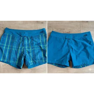 THE NORTH FACE size 12 women's REVERSIBLE Swim Board Shorts Blue/Green Plaid thumbnail 2