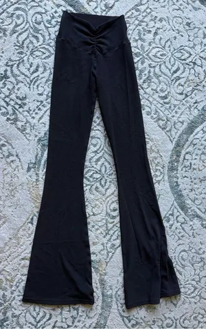 aerie Black Boot-Cut Flare Yoga Pants with Ruched Waist thumbnail 1