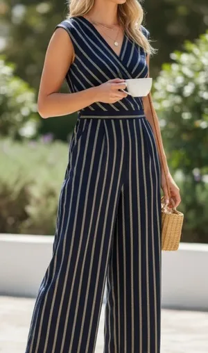 Windsor Jumpsuit M Navy Yellow Striped thumbnail 1