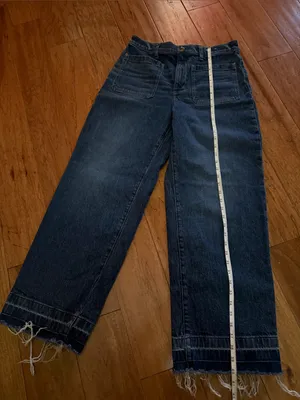 Madewell Dark Blue Wide-Leg Jeans with Raw Hem thumbnail 4