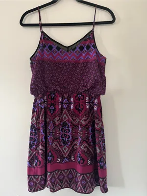 Express Pink Purple Scarf Print Mini Dress Small Resort Vacation Artsy Beach thumbnail 5