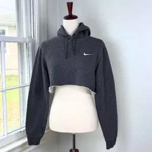 Nike Gray Cut Off Sweatshirt Hoodie Small Comfy Athleisure Raw Hem Reworked thumbnail 5