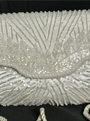 Beaded Ivory Evening Clutch with Rope Strap White thumbnail 5