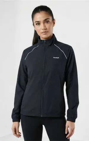 Reebok Women's Black Track Jacket Full Zip Sporty VTG Style L thumbnail 1