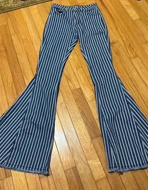 Altar'd State Striped Denim Flare Pants thumbnail 1