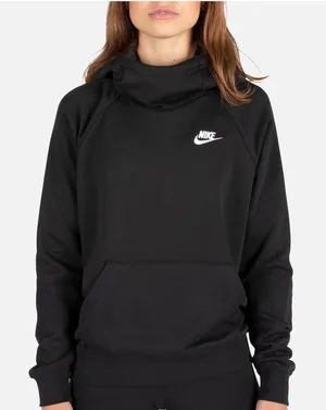 Nike Hoodie Women M Black Funnel Neck Essential Fleece Pullover BV4116 Gym Yoga thumbnail 1