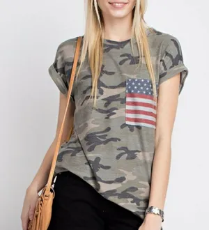 4th Of July Camp Patriotic Pocket Rolled Sleeve Tee Green Size L thumbnail 3