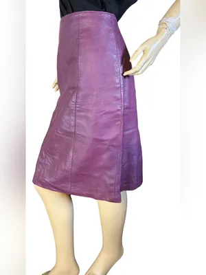 Vintage 1990'S Plum Purple Leather Midi Skirt (14) thumbnail 3