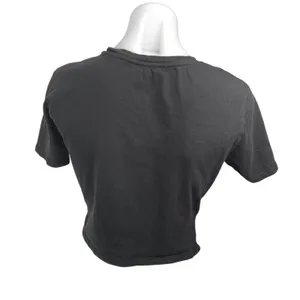 Zara Women's Black Short Sleeve Twist Front Crew Neck Crop T Shirt Tee Top Sz M thumbnail 2