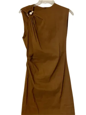 New Zara One-Shoulder Brown Mini Dress with Ring Detail Vacation Linen thumbnail 6