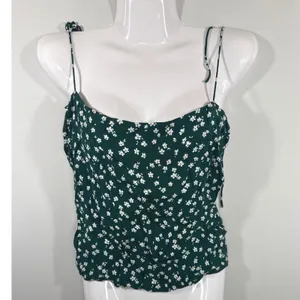 Reformation Green Ditsy Floral Tie Shoulder Smocked Cami Top Women Size 12 Boho thumbnail 2