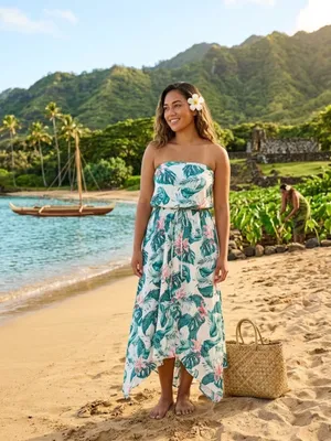 Tropical Strapless High/Low Dress thumbnail 2